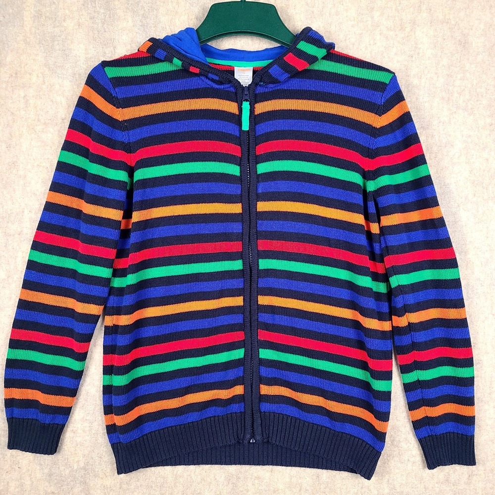 Gymboree Boys Sz 12 Striped 100% Cotton Full Zip Jacket Hood Dino Dude 2021 Fall